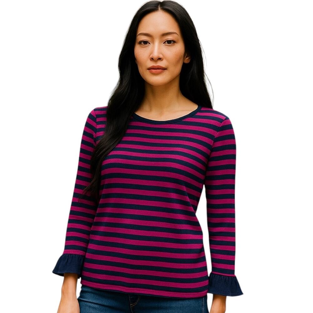 Talbots Ruffle Sleeve Blouse Long Sleeve Striped Size M